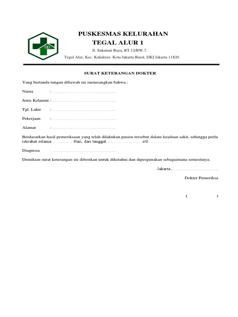 Surat Keterangan Dokter Puskesmas Kelurahan