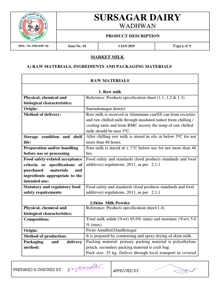 Haccp Plan Example Product Description | PDF | Milk | Foods