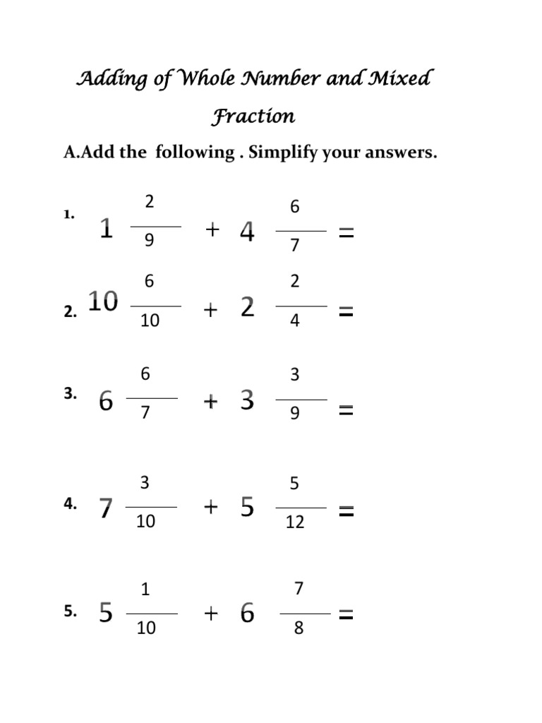 Adding Whole Numbers and Fractions | PDF