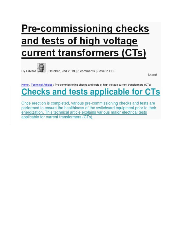 Checks And Tests Of High Voltage Current Transformers 
