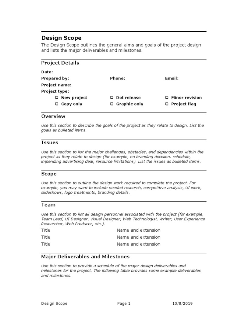 Design Scope Overview and Milestones | PDF