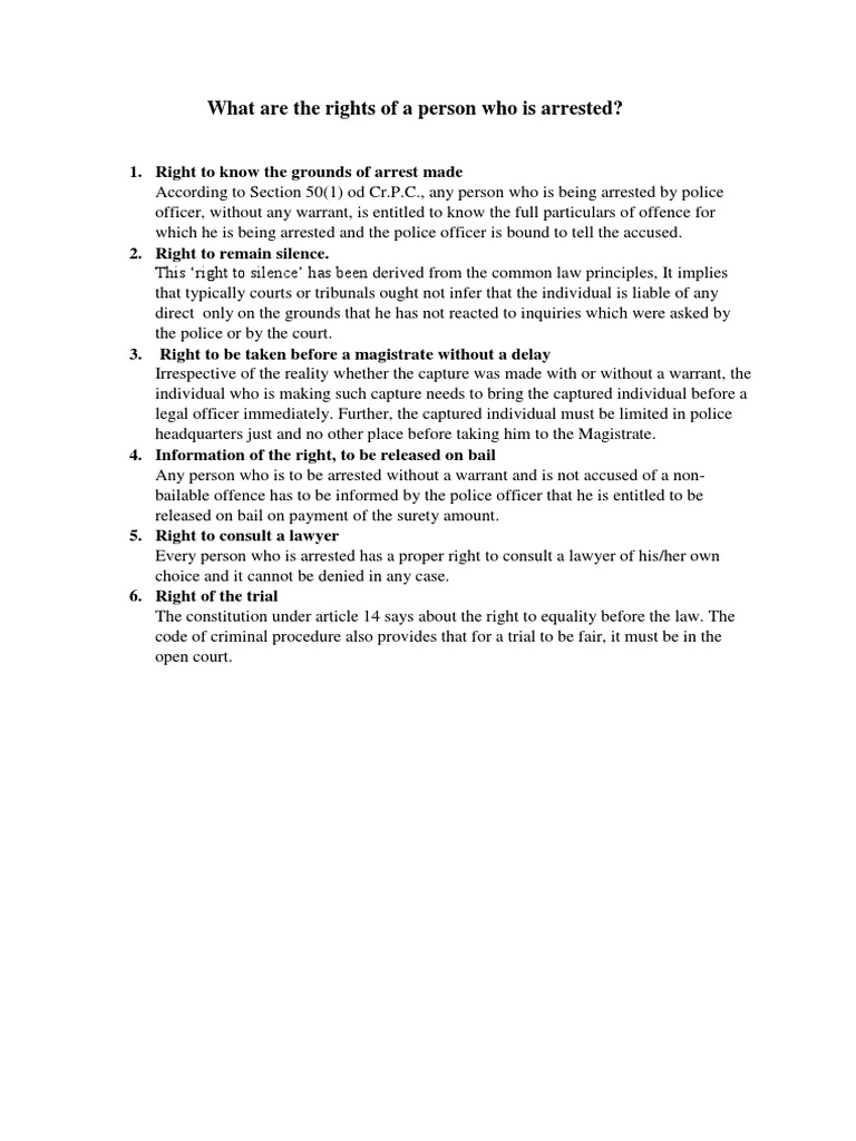 Rights of Arrested Persons in India | PDF