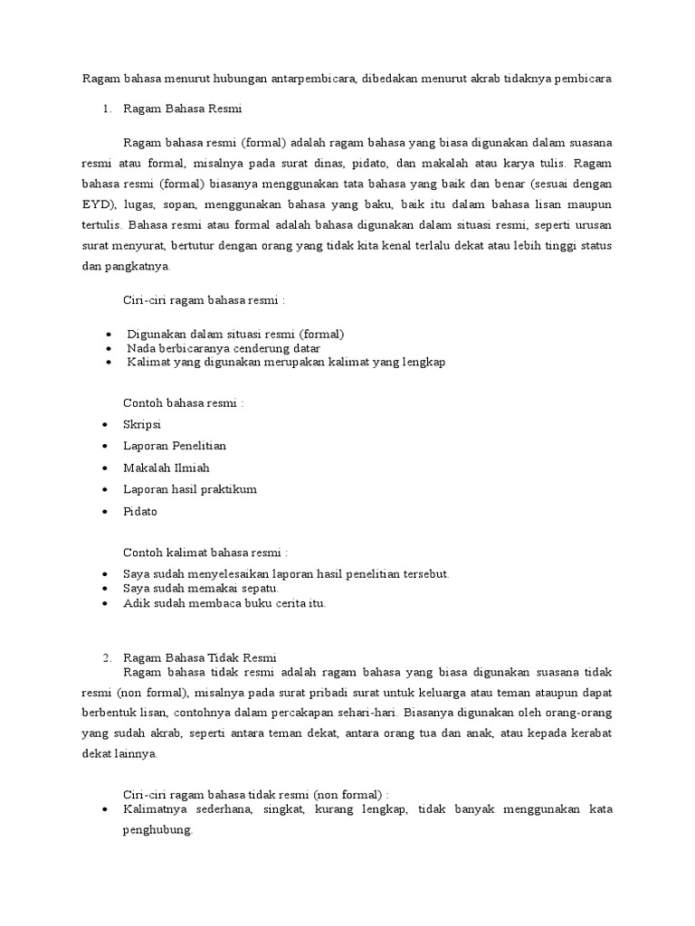 Ragam Bahasa Menurut Hubungan Antarpembicara