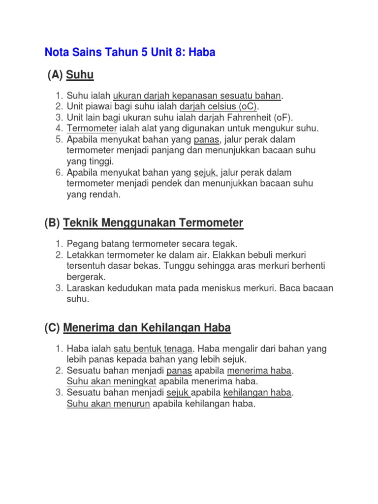 Nota Sains Tahun 5 Haba  Riset