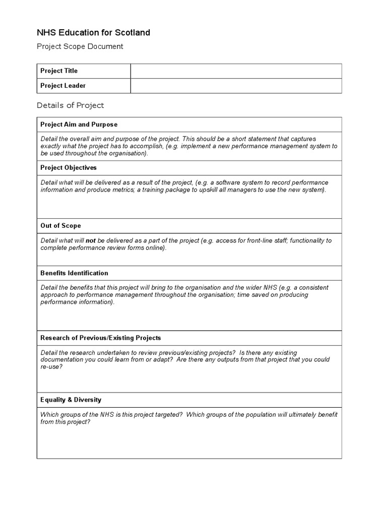 NHS Education For Scotland: Project Scope Document | PDF