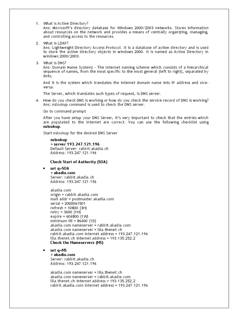 Windows Interview Questions & Answers PDF Domain Name System