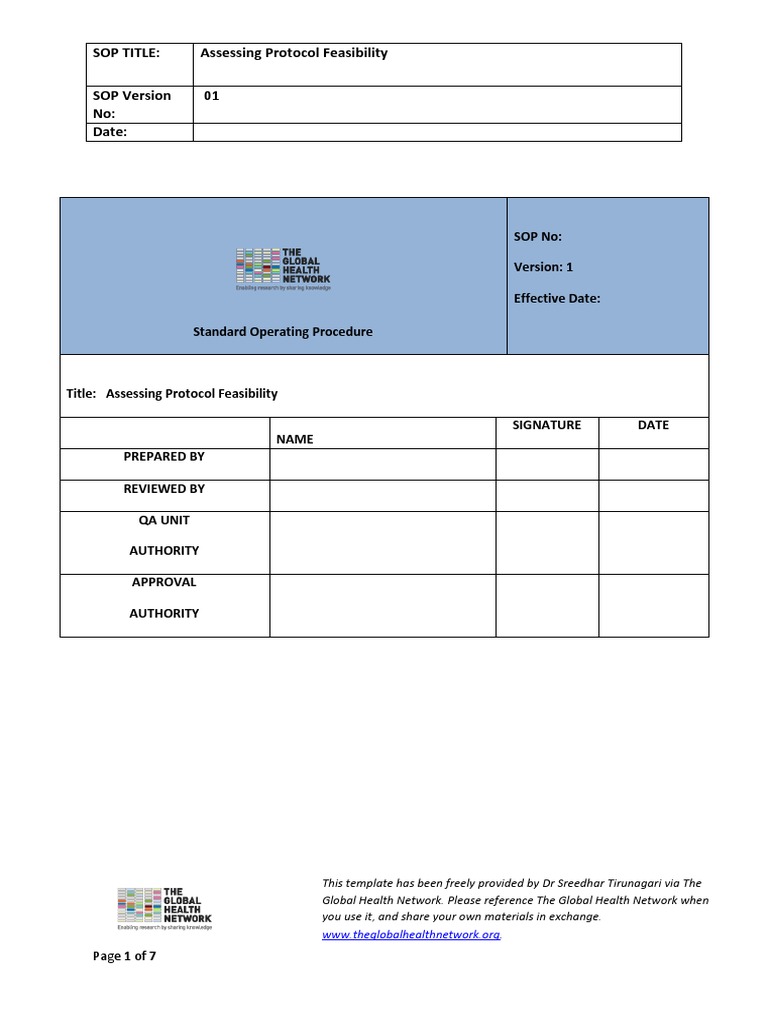 Protocol Feasibility Assessment SOP | PDF | Clinical Trial ...