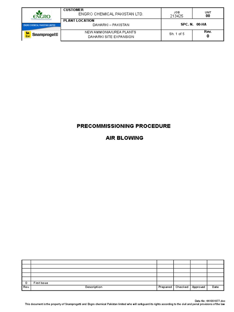 Air Blowing Procedure PDF Valve Atmosphere Of Earth