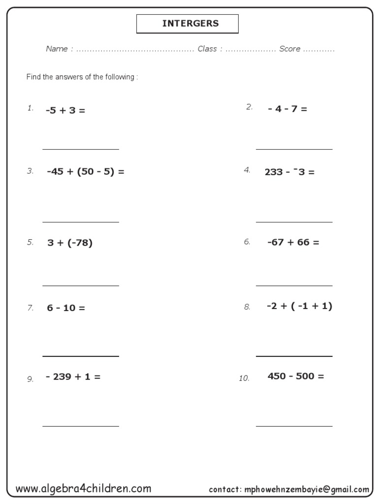 Adding Intergers PDF | PDF