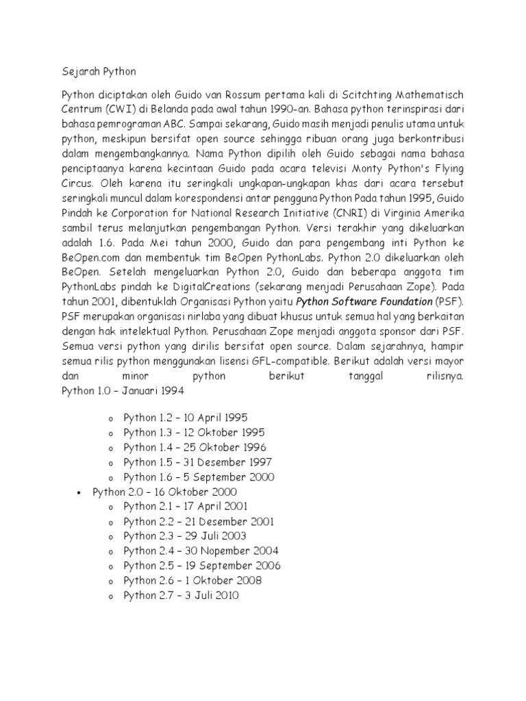 Sejarah dan Perkembangan Python | PDF