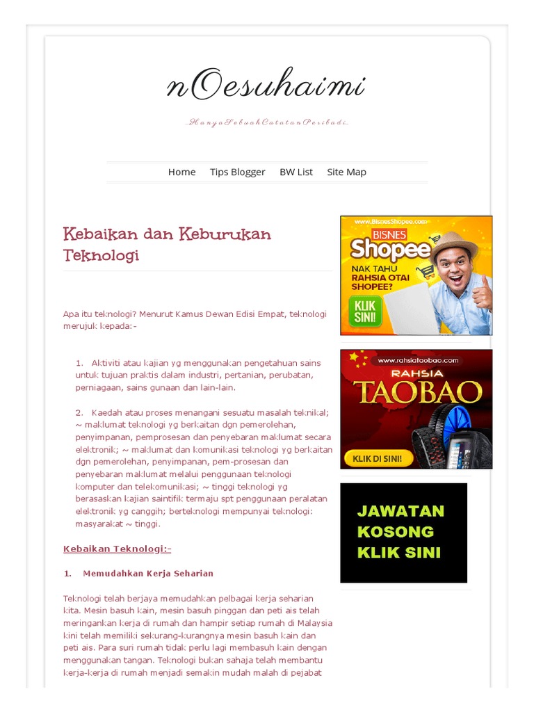 Kebaikan Dan Keburukan Teknologi Noesuhaimi