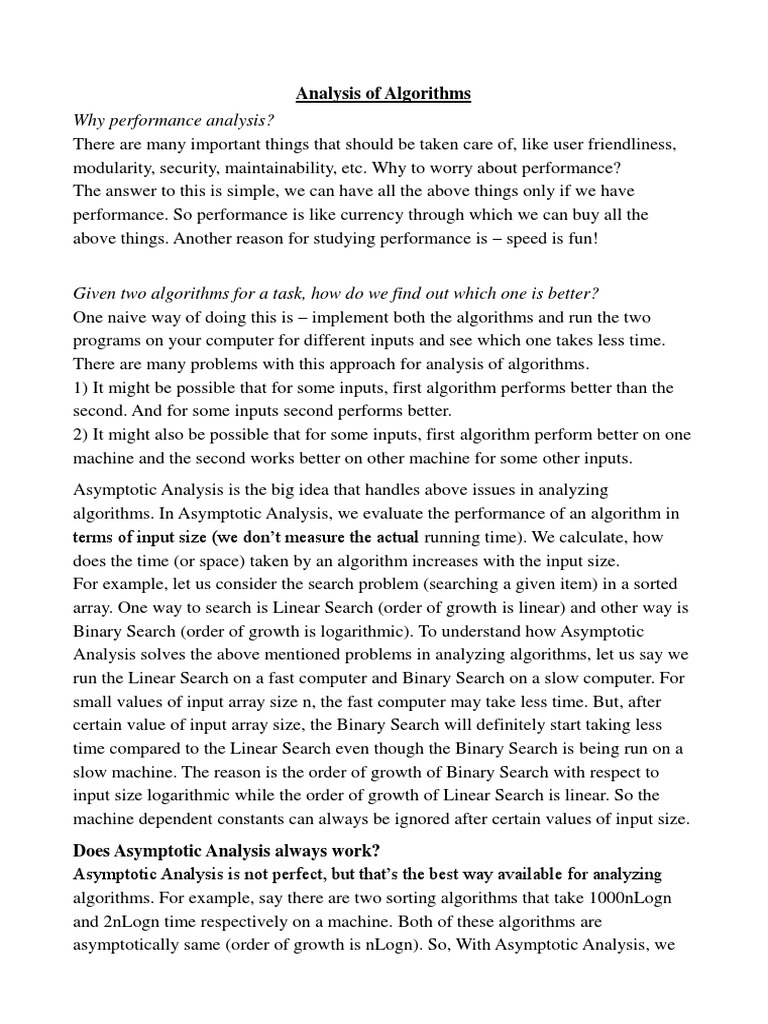 An In-Depth Analysis of Asymptotic Analysis and its Application to the ...