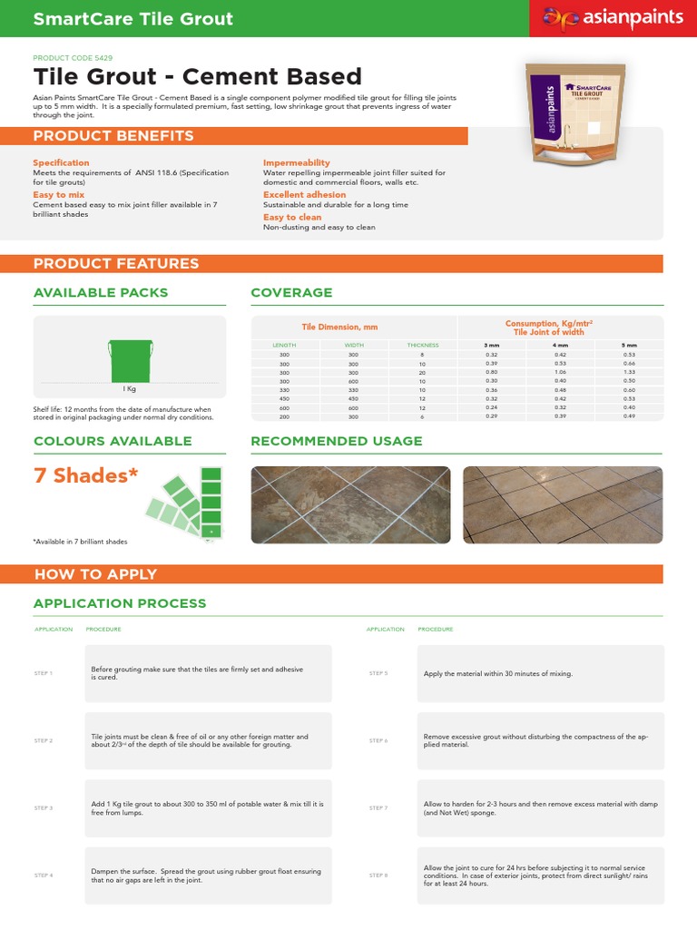 Tile Grout Cement Based 7 Shades PDF Paint Tile