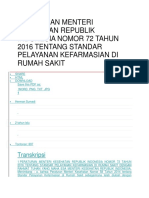 Peraturan Menteri Kesehatan Republik Indonesia Nomor 72 Tahun 2016 Tentang Standar Pelayanan Kefarmasian Di Rumah Sakit