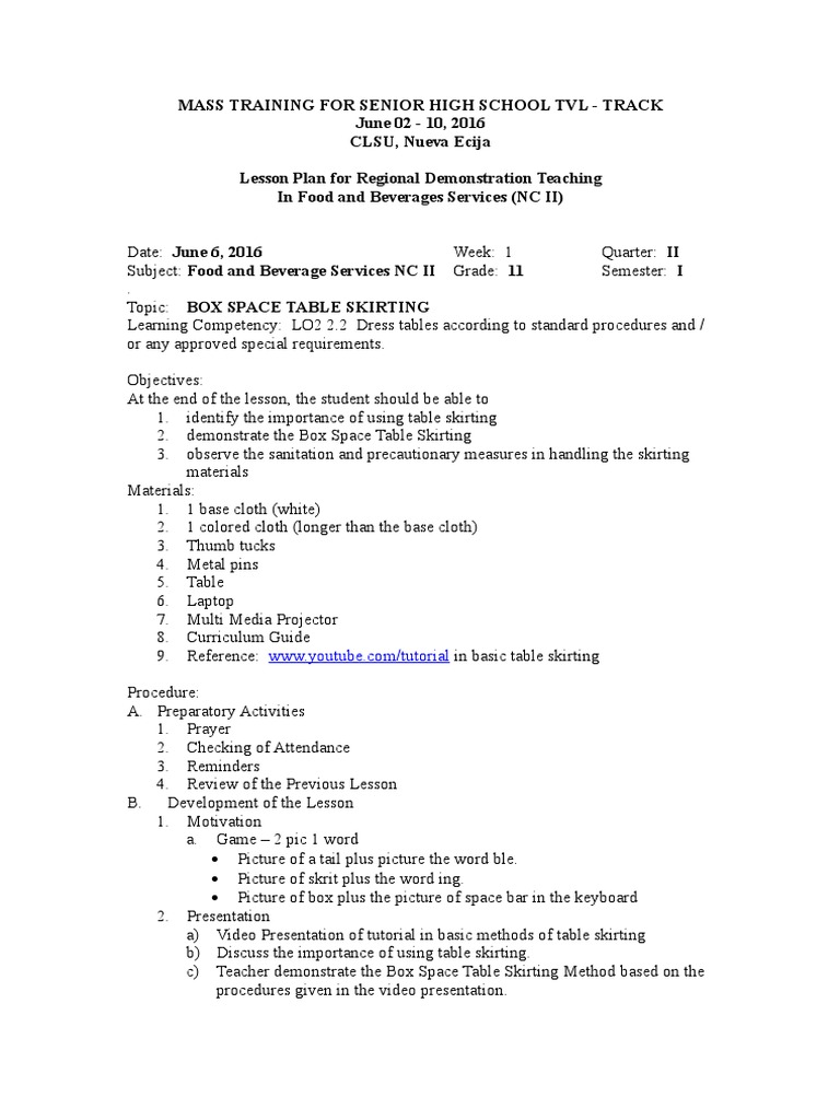 Box Space Table Skirting Lesson Plan | PDF | Learning | Behavior ...