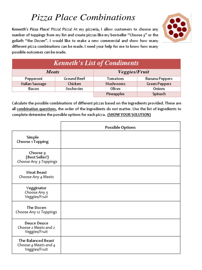 Pizza Place Combinations Answer Key – ELACI