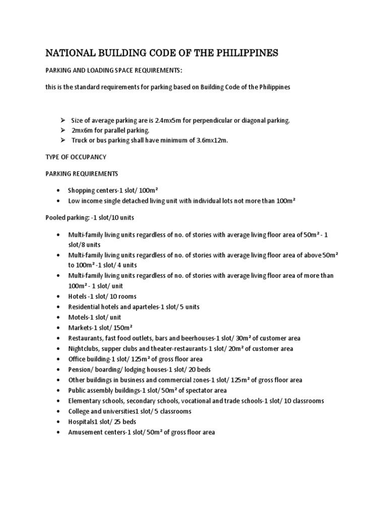 Parking Requirements per Philippine Code | PDF | Business