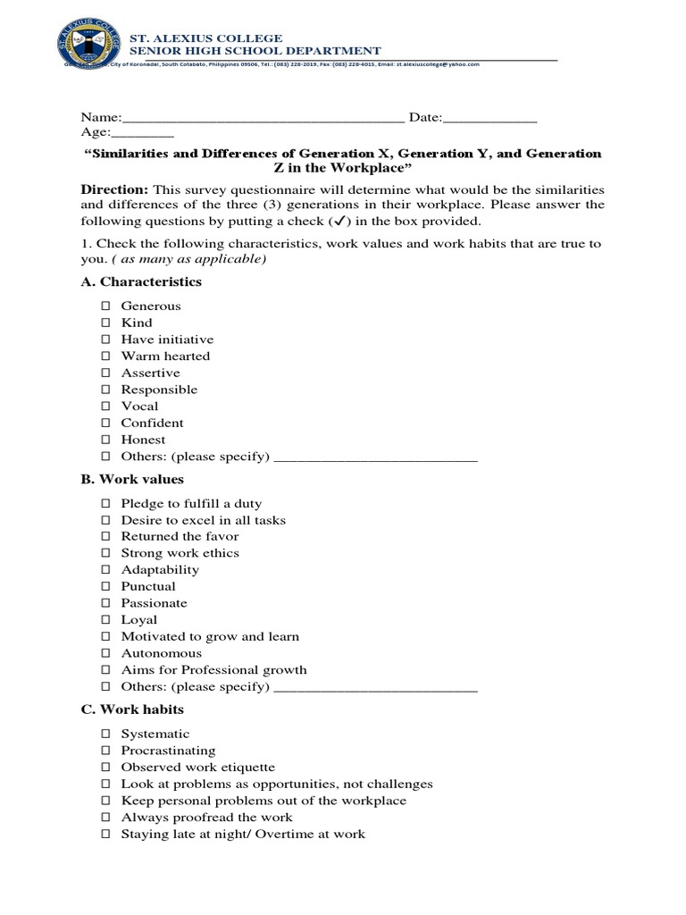 Workplace Generations Survey Questionnaire | PDF | Motivation ...