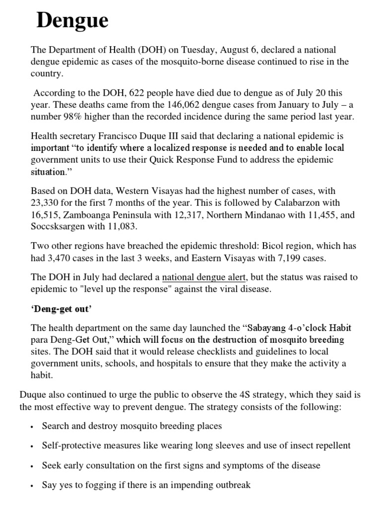 National Dengue Epidemic Declared | PDF | Measles | Viral Diseases