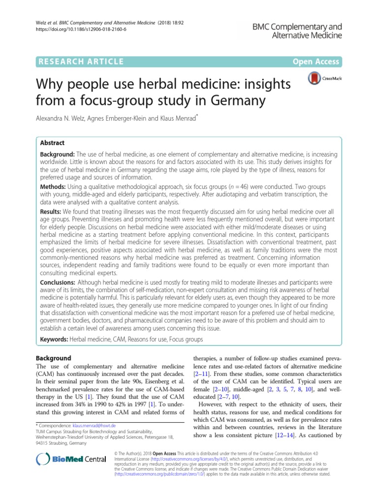Why People Use Herbal Medicine Insights From A FocusGroup Study in