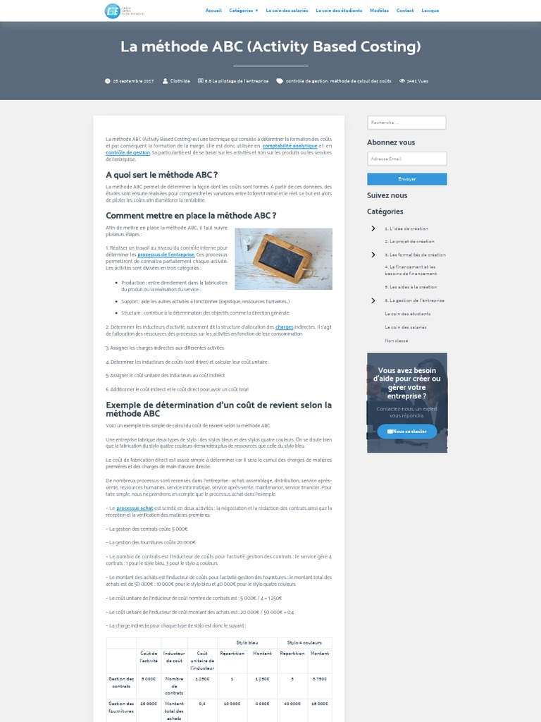 Méthode ABC en Contrôle de Gestion | PDF | Comptabilité analytique ...