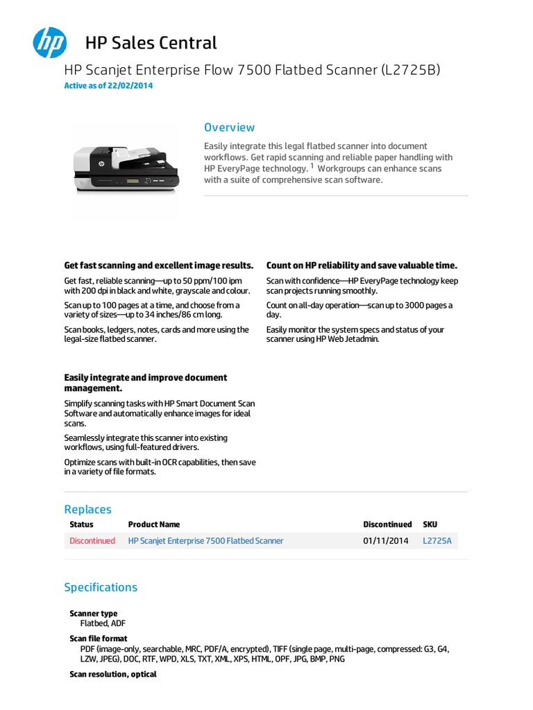 Hp Scanner Datasheet Image Scanner Computing