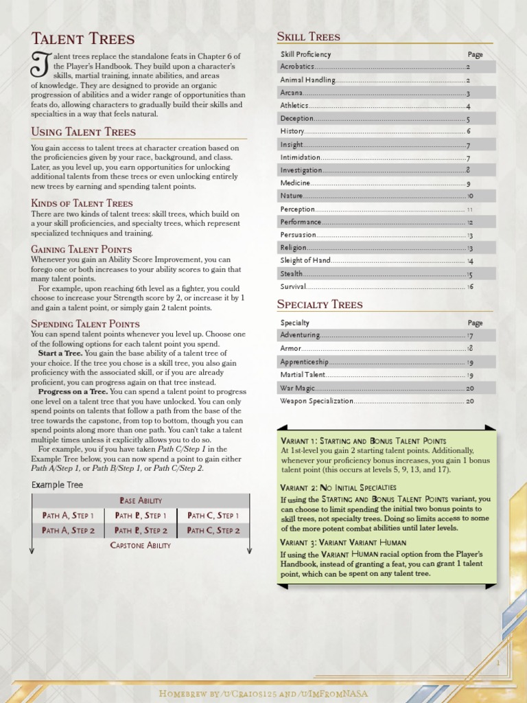 Talent Trees for Character Progression | PDF