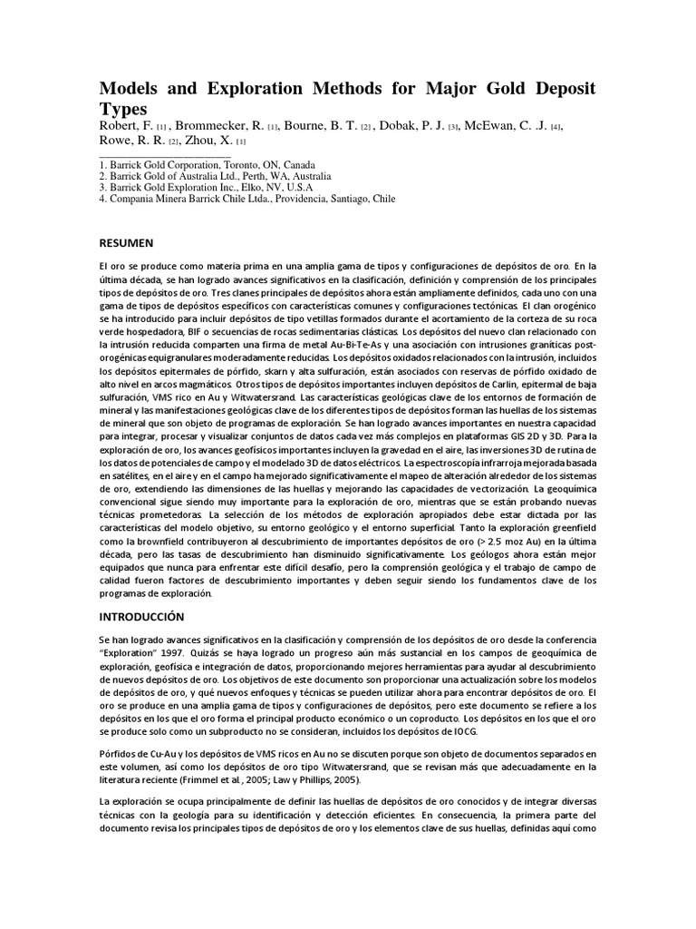 Métodos de Exploración para Depósitos de Oro | PDF | Minerales | Oro