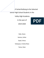 The Effects of Verbal Bullying To The Selected Senior High School Students in The Valley High Academy in The Year of 2019-2020