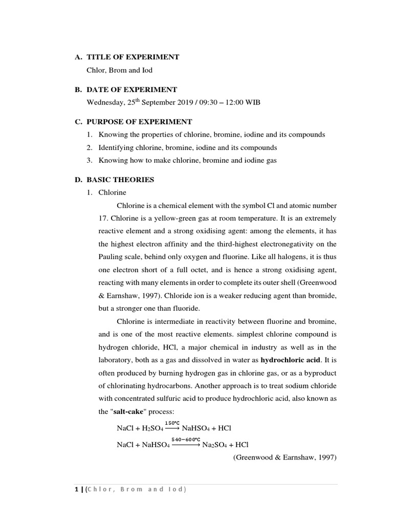 Chlorine, Bromine and Iodine Properties and Reactions PDF Iodine