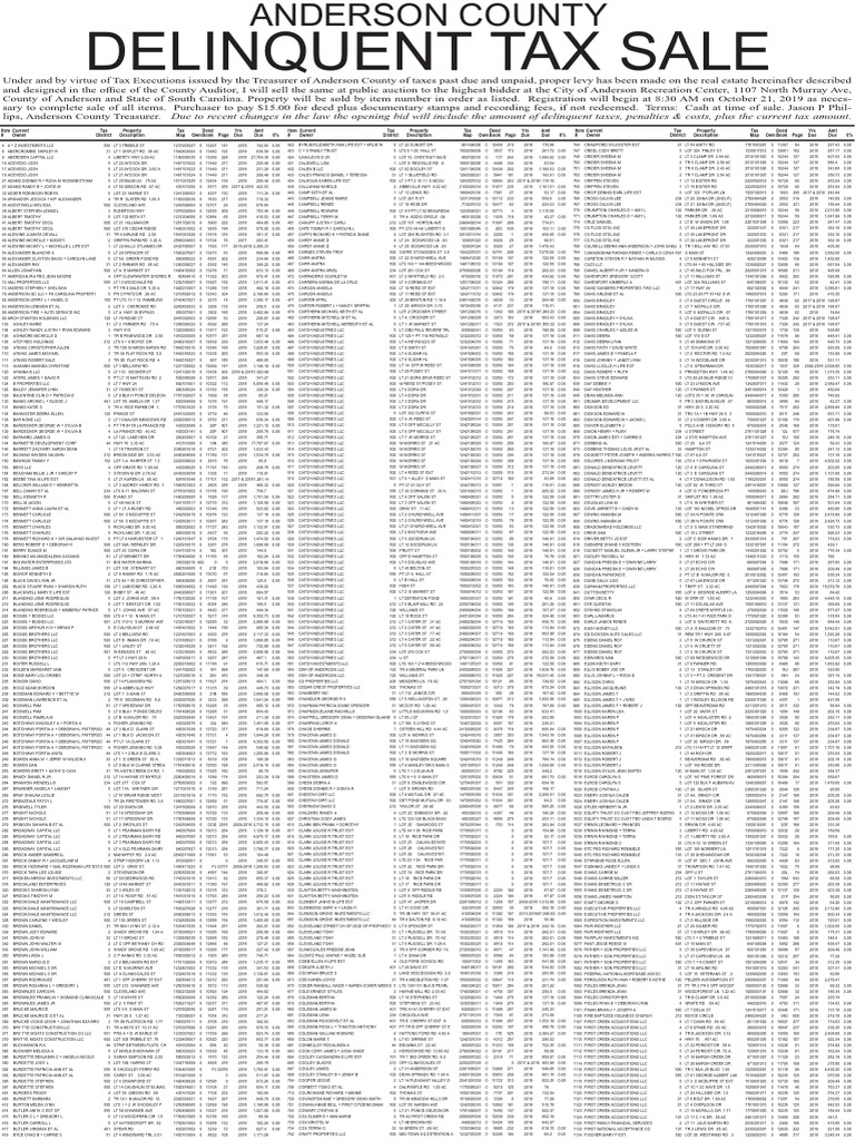 Anderson County Delinquent Tax Sale PDF Real Property Law