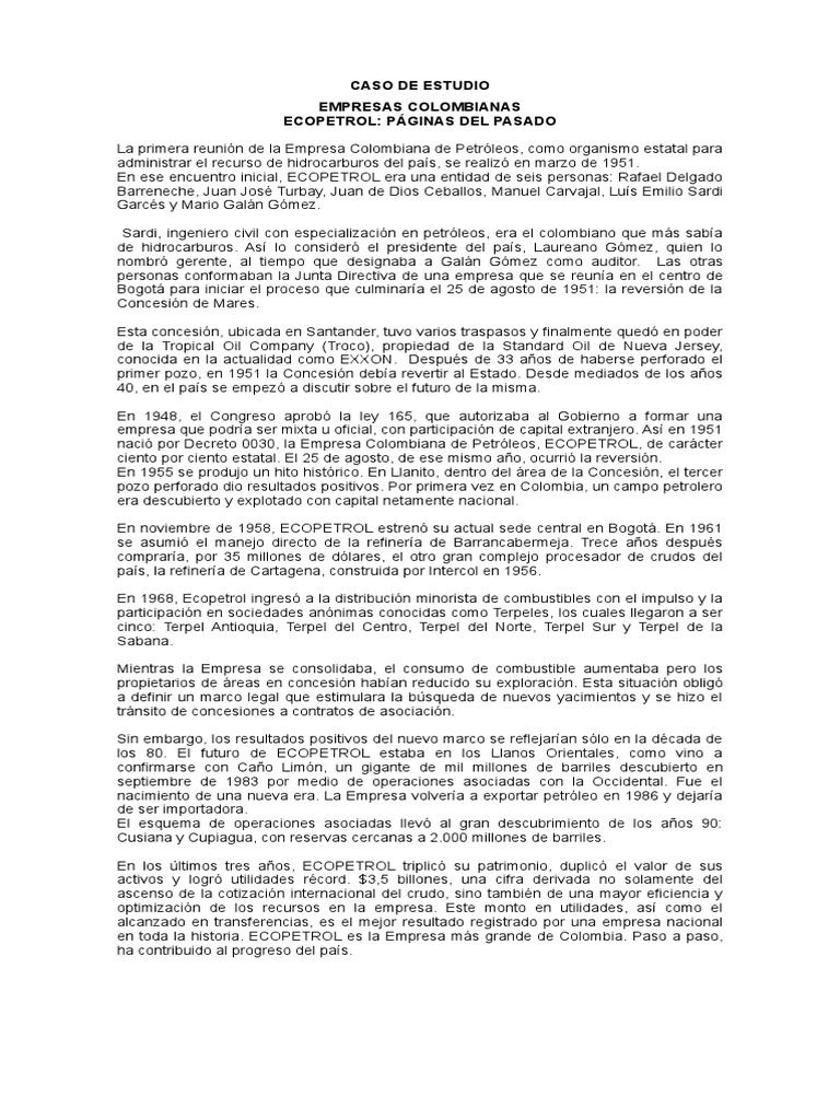 Historia de Ecopetrol en Colombia | PDF | Sociedad | Mercado (economía)