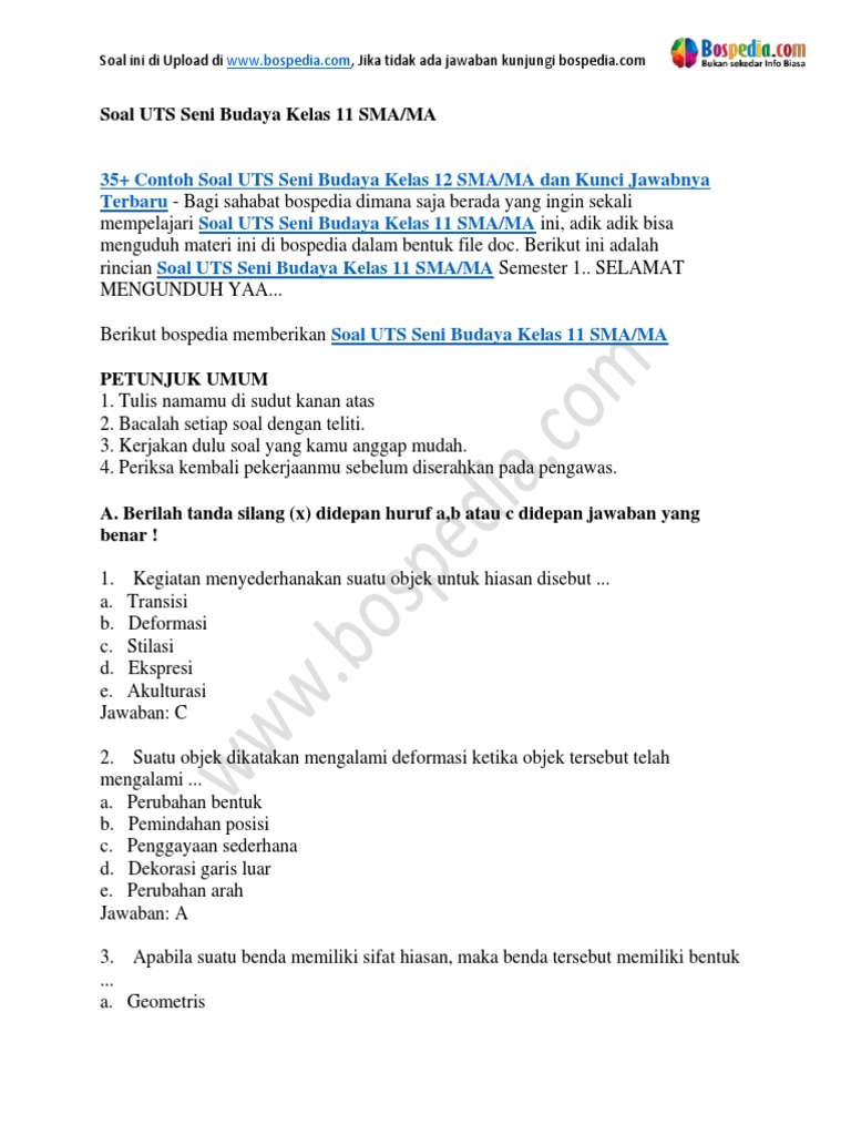 View Contoh Soal Pg Seni Budaya Kelas X 35 Photos
