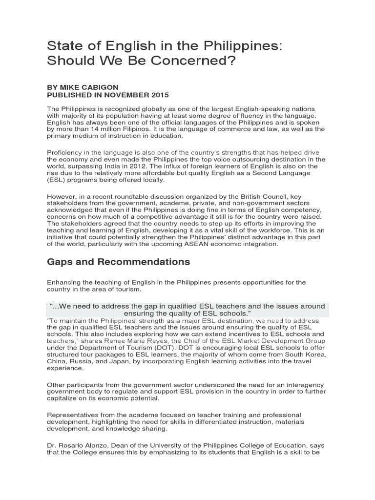 English Proficiency in the Philippines: Concerns | PDF | English As A ...