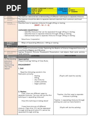 Sample detailed Lesson Plan in Science VI