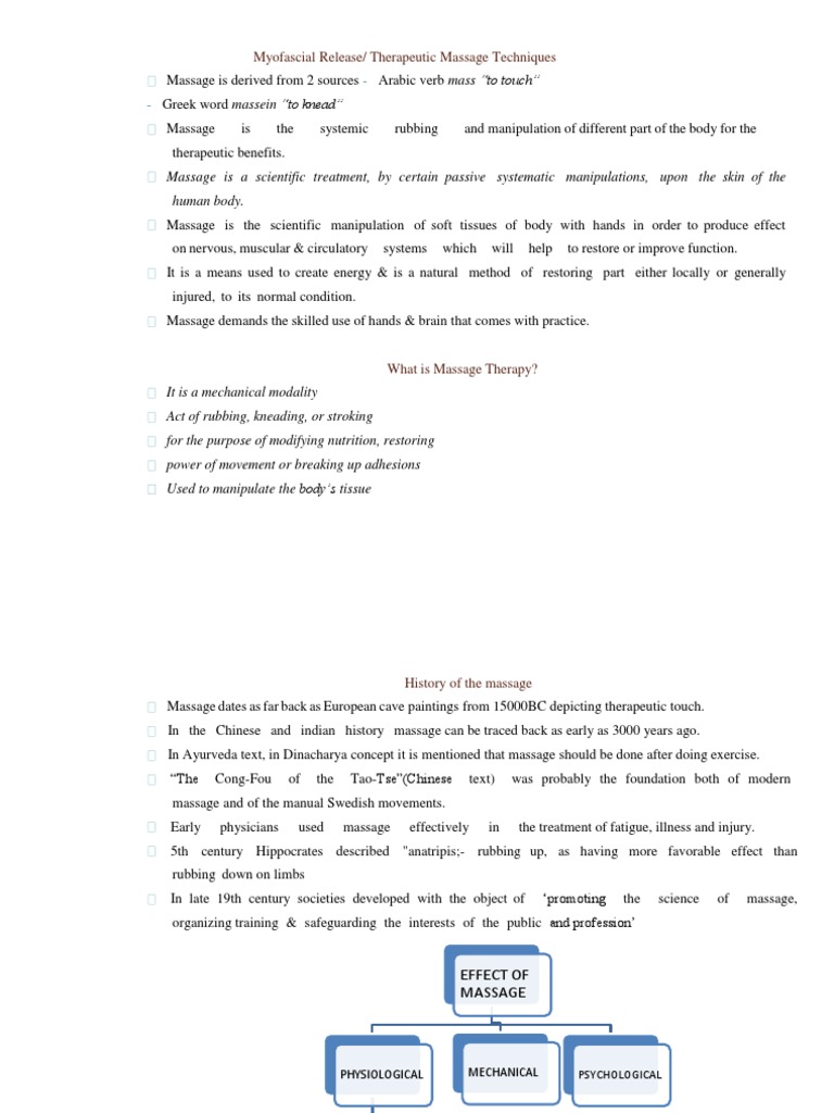 Myofascial Release/ Therapeutic Massage Techniques PDF Massage Hand
