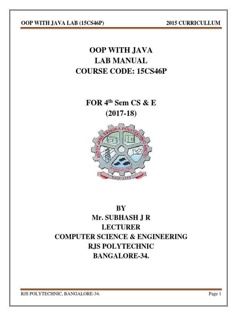Oop With Java Lab Manual PDF Class Programming