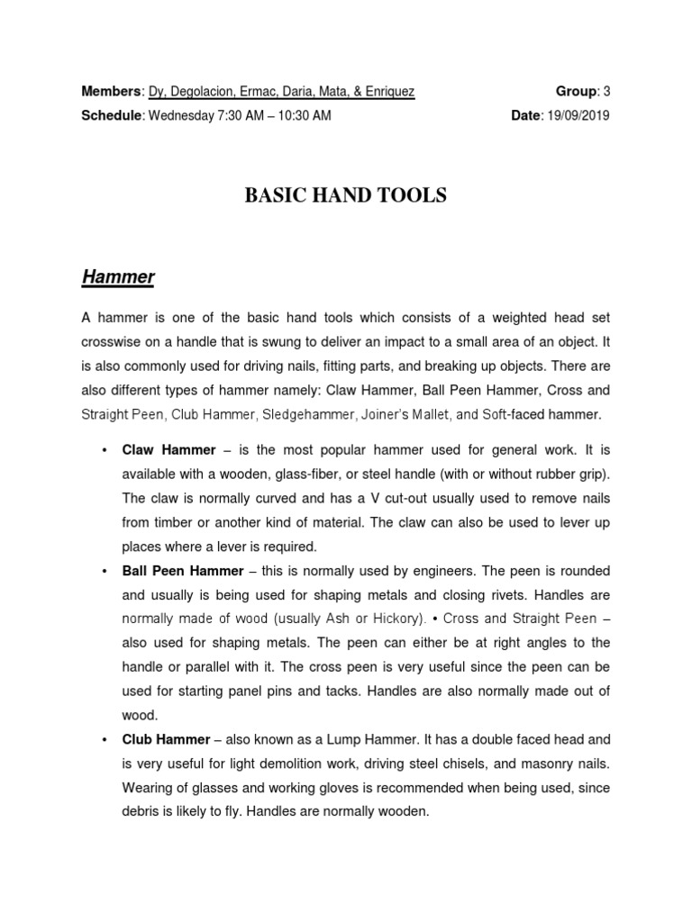 Basic Hand Tools | PDF | Grinding (Abrasive Cutting) | Crafts