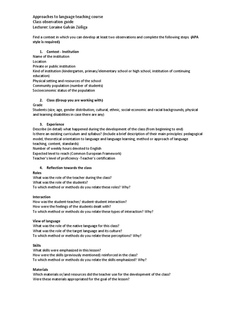 APA Method for Language Teaching Observations | PDF | Schools | Teachers