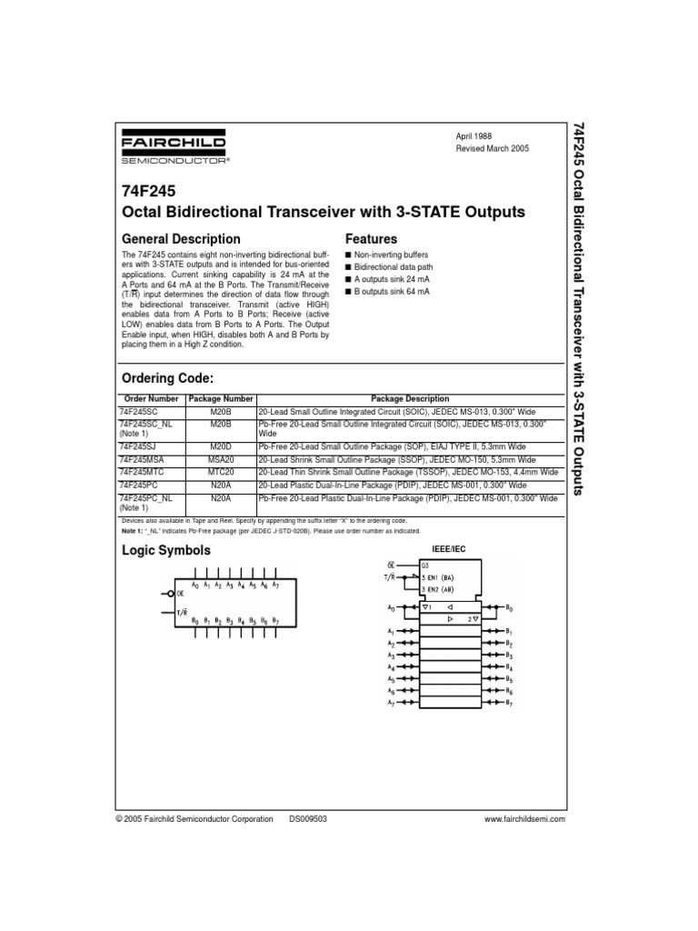 74F245 Octal Bidirectional Transceiver With 3STATE Outputs General
