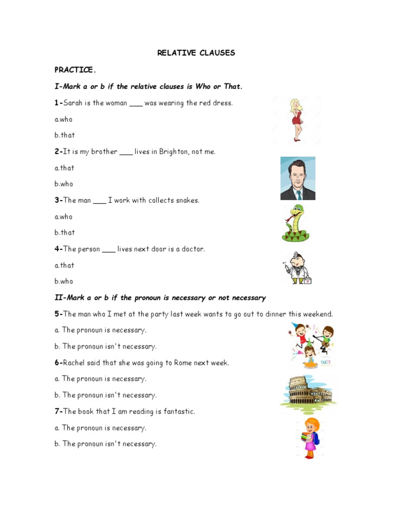 Relative Clauses Practice Exercise | PDF | Language Arts & Discipline ...