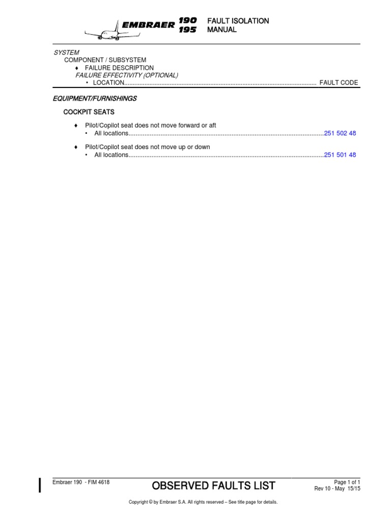 Observed Faults List Fault Isolation Manual PDF