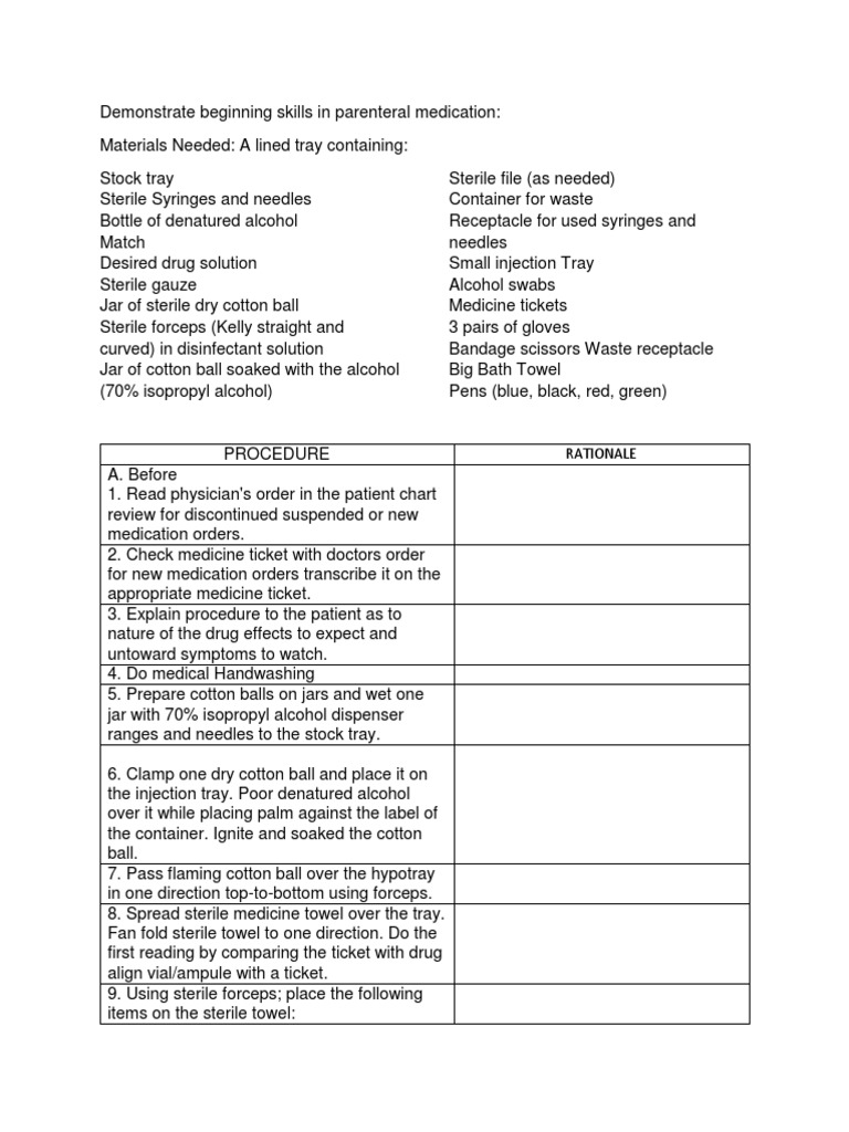 Parenteral Medication Administration Guide | PDF | Injection (Medicine ...
