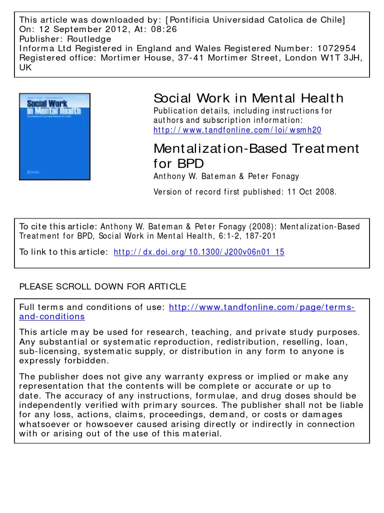 Bateman Fonagy 2008 Mentalization Based Treatment For BPD | PDF ...
