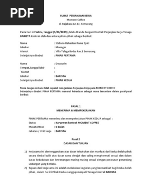 Contoh Surat Kontrak Kerja Barista Pada hari ini.