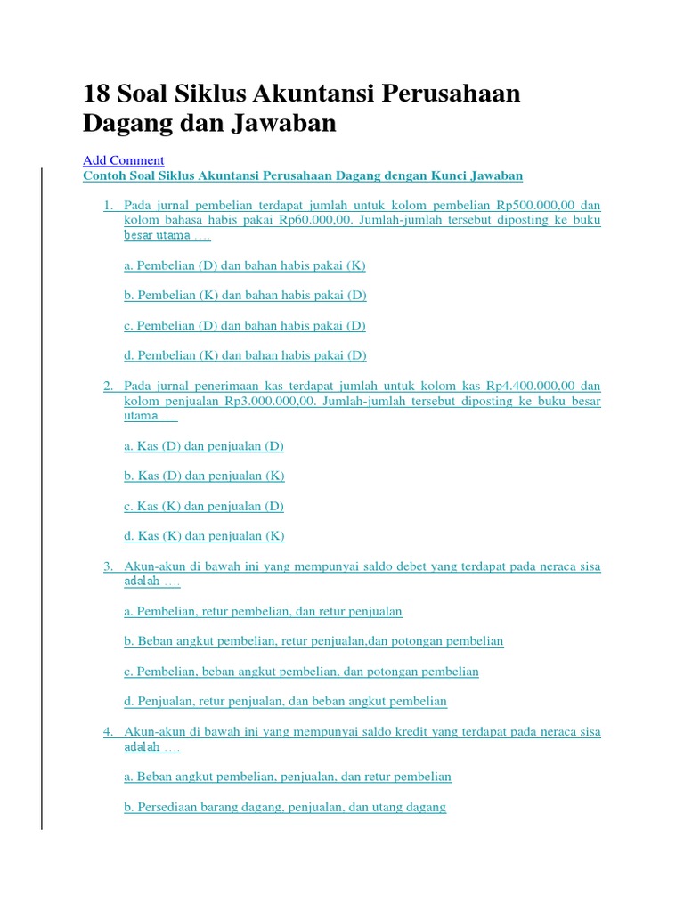 Contoh Soal Buku Besar 4 Kolom Dan Jawabannya Contoh