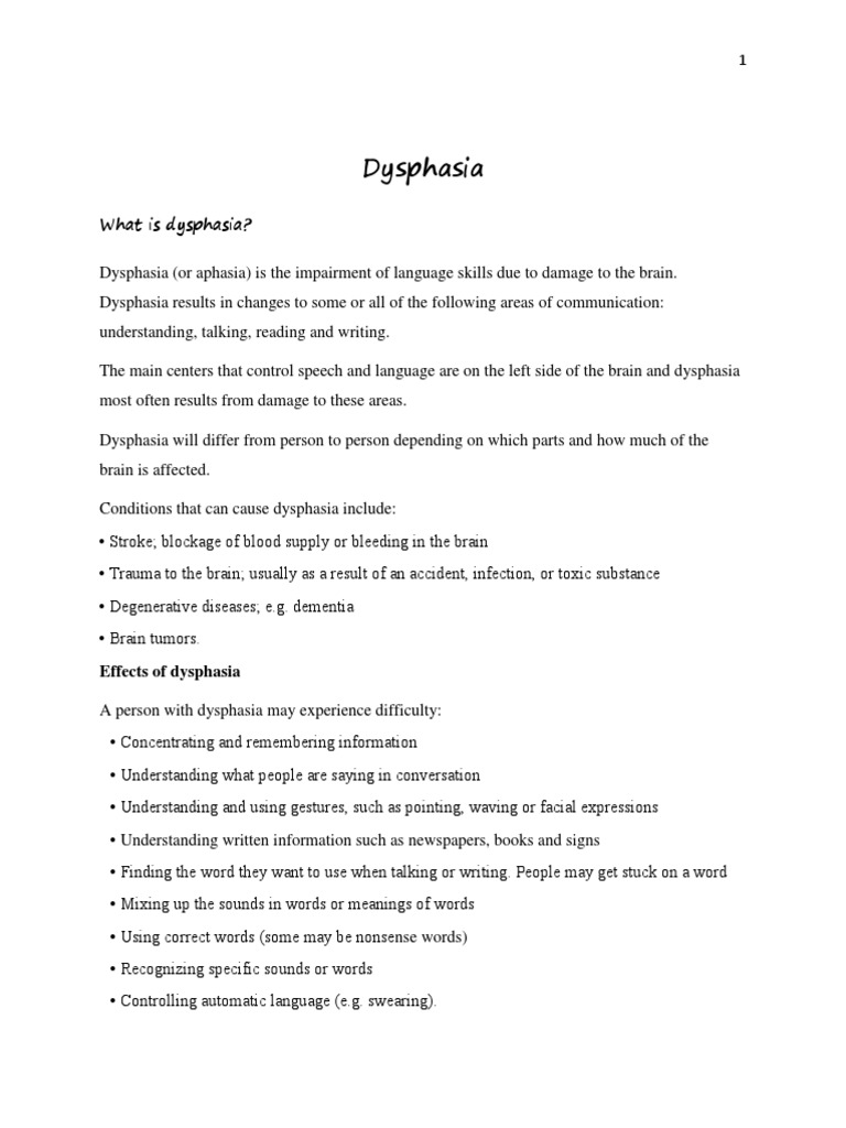 What Is Dysphasia? PDF Aphasia Speech