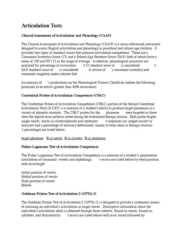 Articulation Assessment Overview | PDF | Speech | Semantics