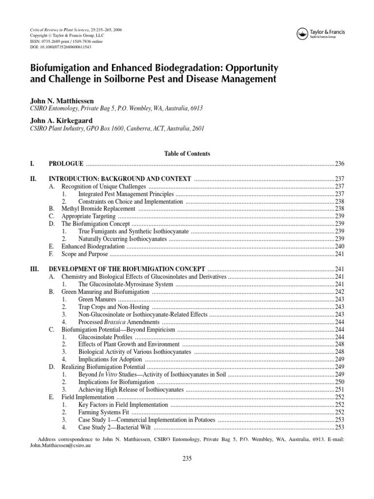 Biofumigation and Enhanced Biodegradation: Opportunity and Challenge in ...