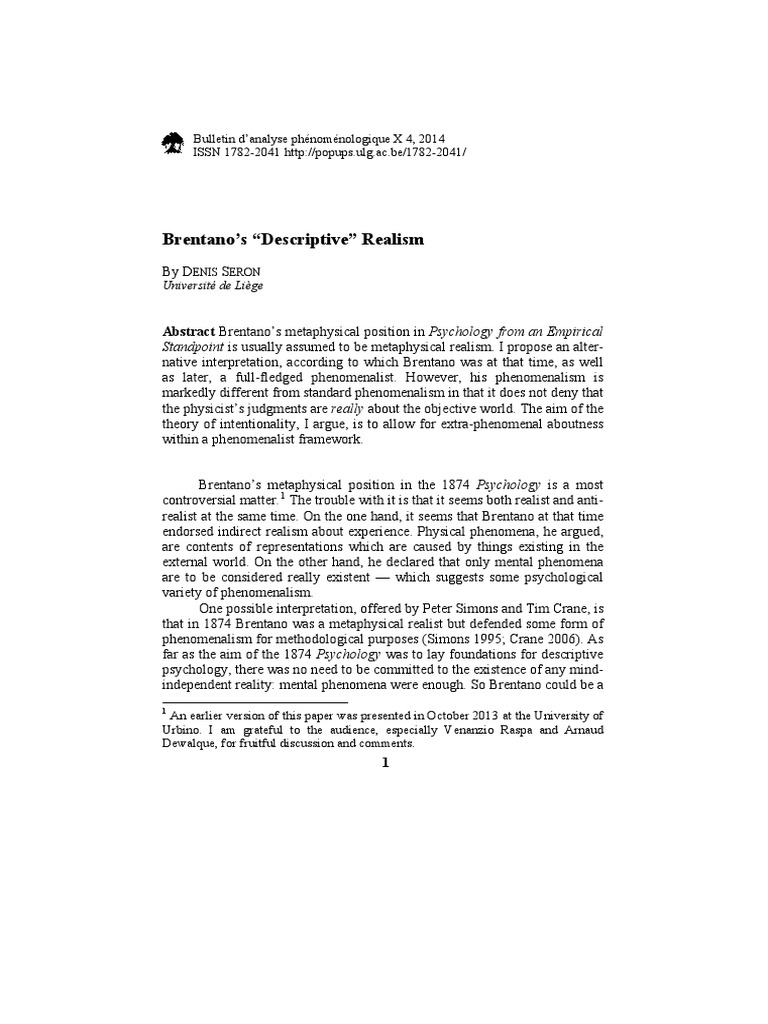 Brentanos Descriptive Realism PDF | PDF | Existence | Philosophy